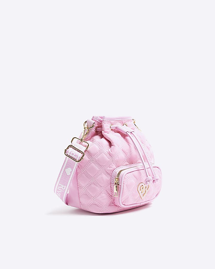 Girls Pink Nylon Bucket Bag