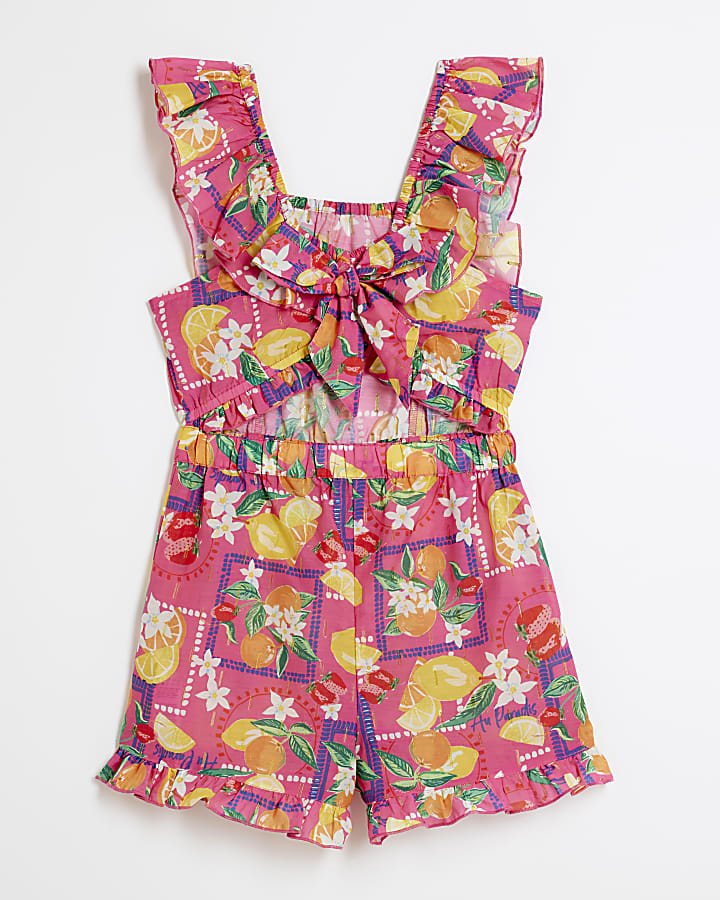 Girls Pink Fruit Print Playsuit