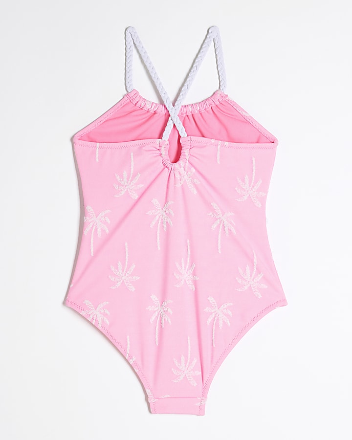 Girls Pink Floral Textured Swimsuit