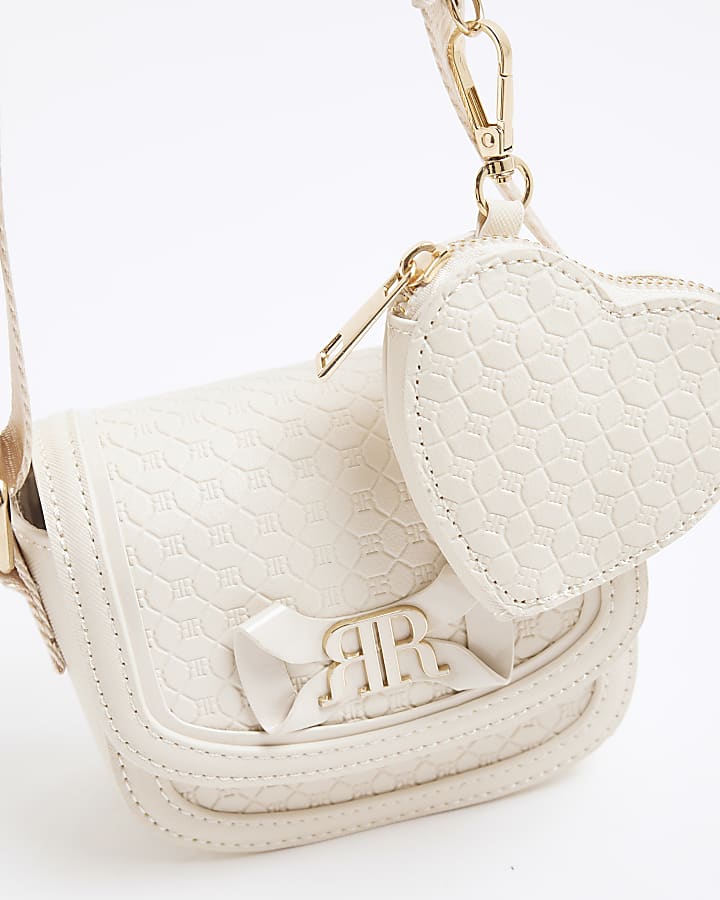 Girls Cream Embossed Cross Body Bag