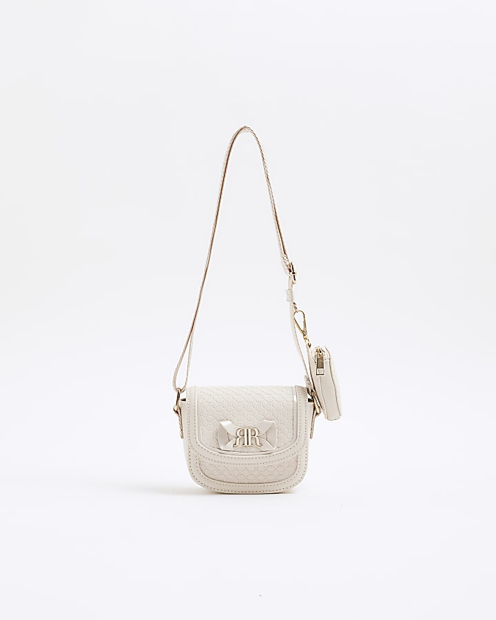 Girls Cream Embossed Cross Body Bag