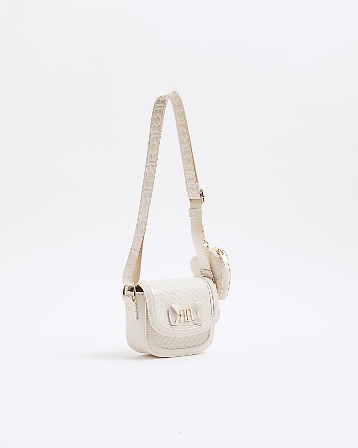 Girls Cream Embossed Cross Body Bag