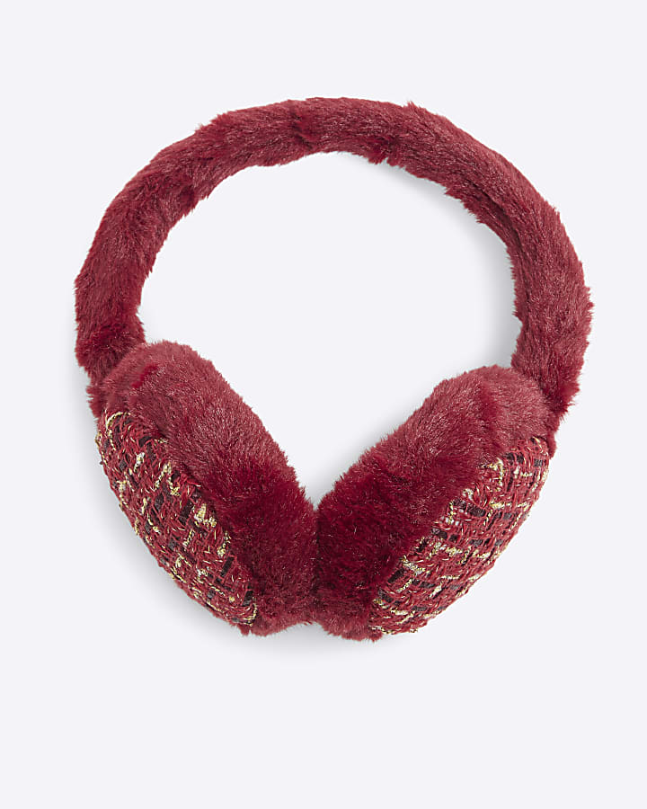 Girls Red Tweed Earmuffs