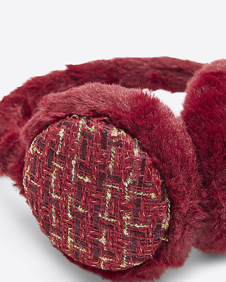 Girls Red Tweed Earmuffs