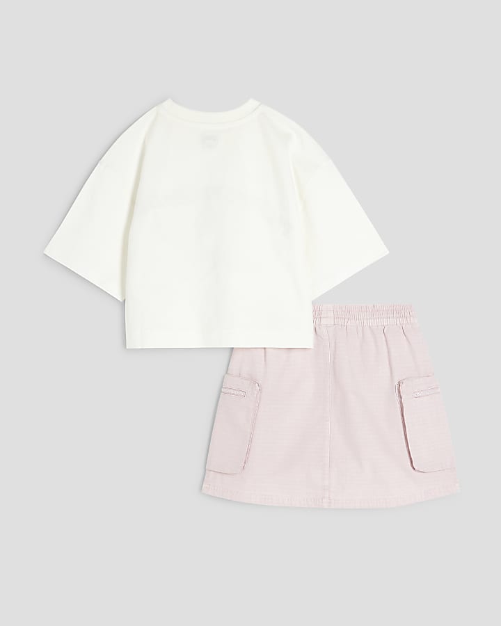 Girls Pink Cargo Skirt and T-Shirt Set