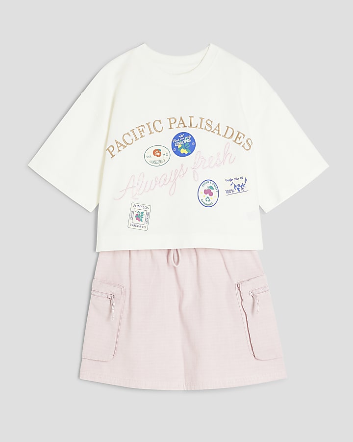 Girls Pink Cargo Skirt and T-Shirt Set