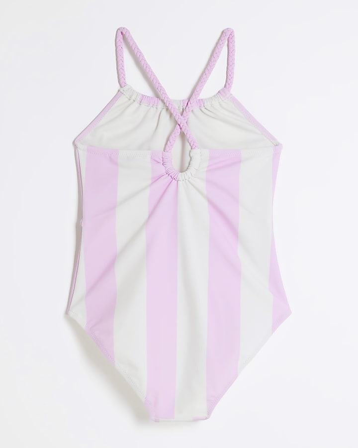 Girls Pink Stripe Charm Belt Swimsuit