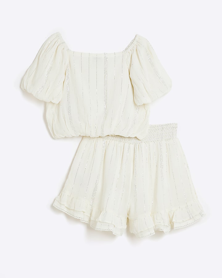 Girls Cream Lace Short Set