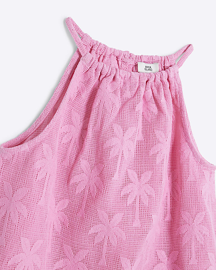 Girls Pink Palm Beach Top And Shorts Set