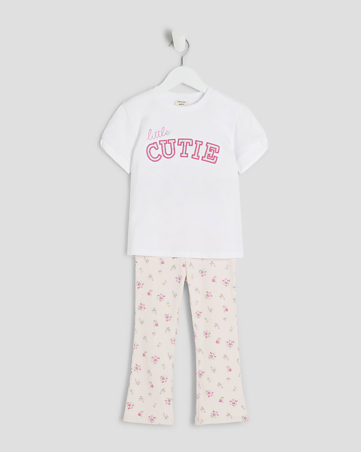 Mini Girls White Floral Cutie T-Shirt Set