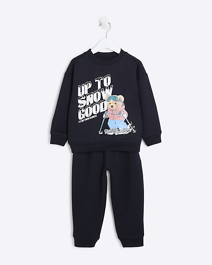 Mini Boys Navy Up To Snow Good Sweatshirt Set