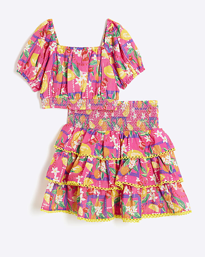 Girls Pink Lemon Skirt Set