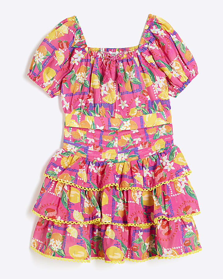 Girls Pink Lemon Skirt Set