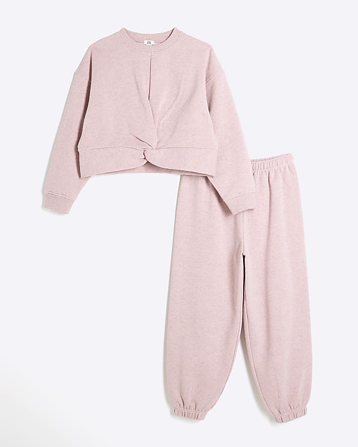 Girls Pink Twist Sweatshirt Set