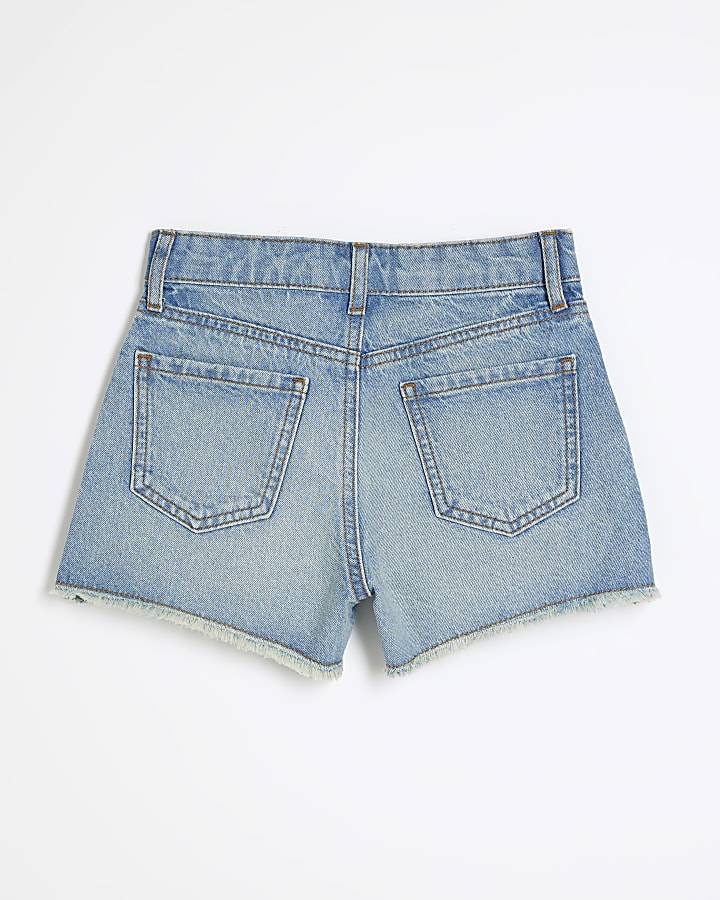 Girls Blue Denim RI Embellished Mom Shorts