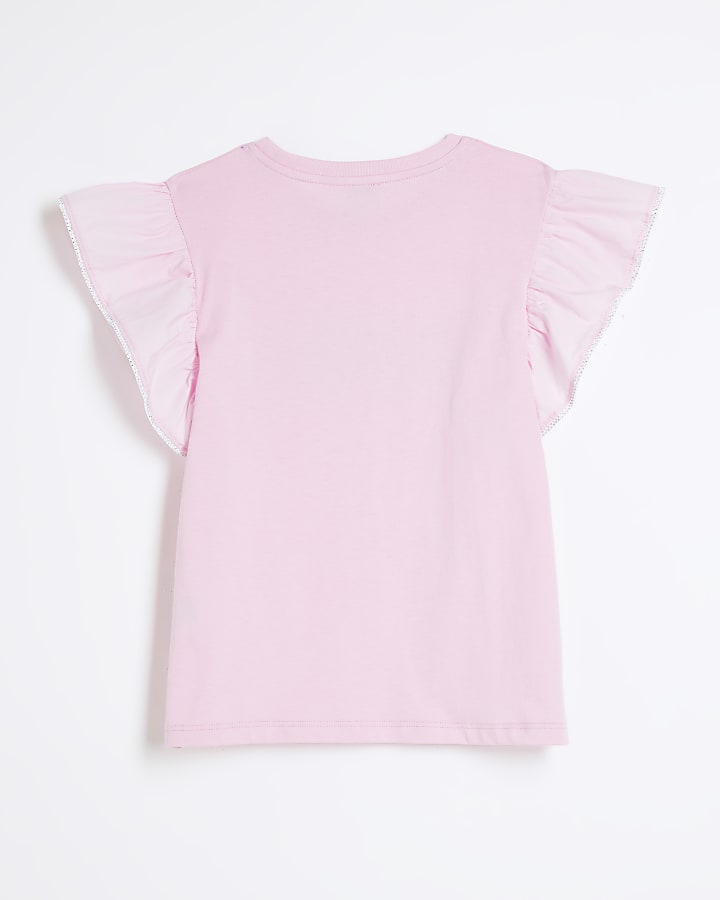 Girls Pink Paris Frill Sleeve T-Shirt