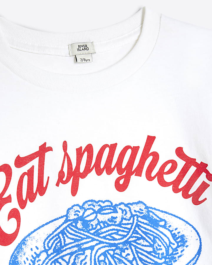 Girls White Eat Spaghetti Graphic T-shirt