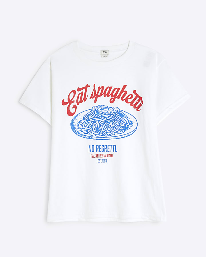 Girls White Eat Spaghetti Graphic T-shirt