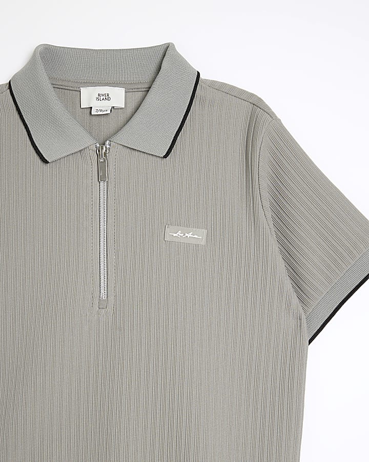 Boys Grey Ribbed Polo Shirt Set