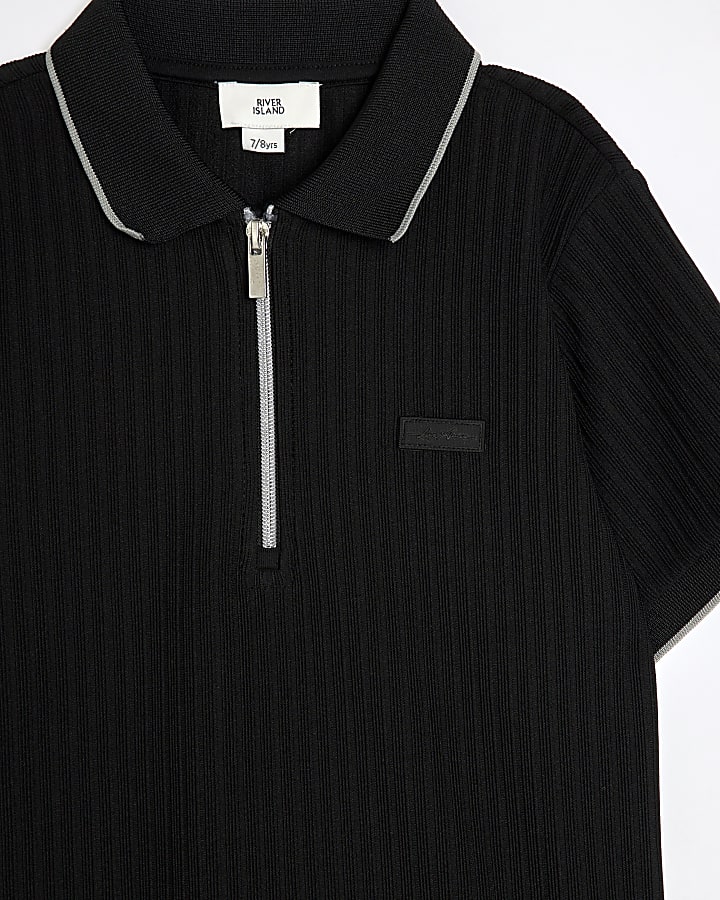 Boys Black Ribbed Polo Shirt Set