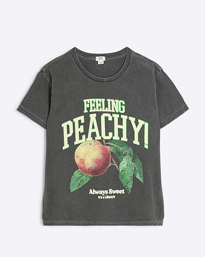 Girls Grey Feeling Peachy Graphic T-shirt