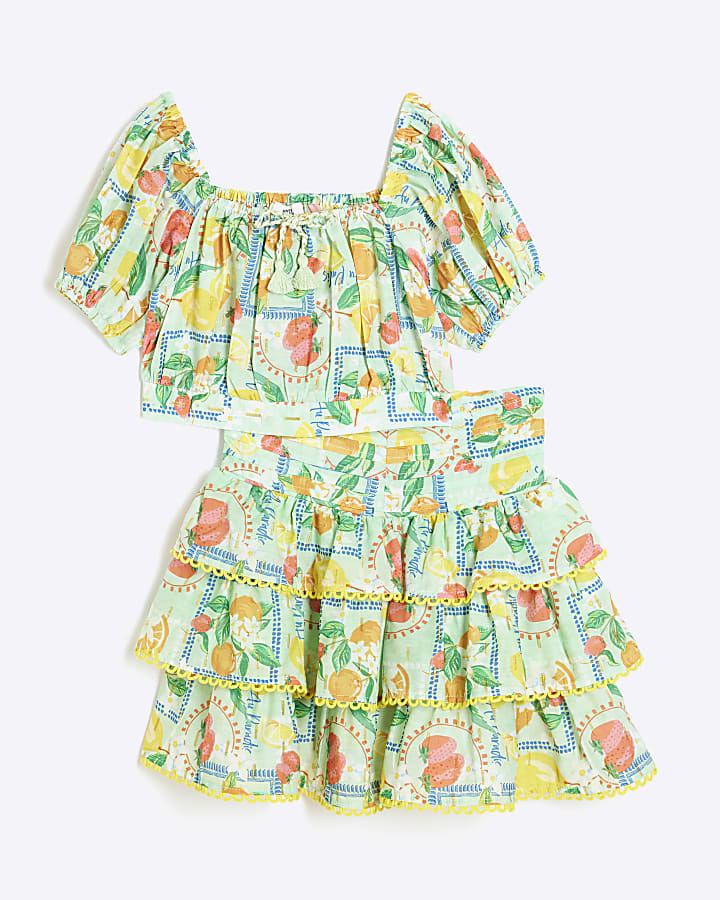 Girls Green Lemon Skirt Set