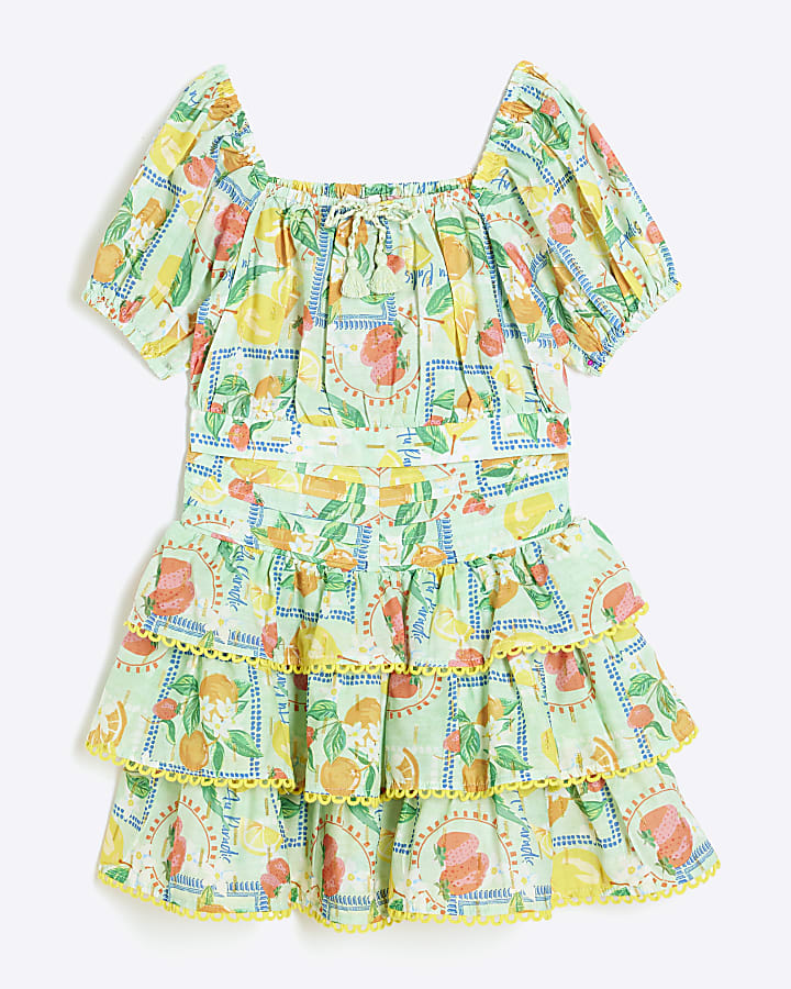 Girls Green Lemon Skirt Set