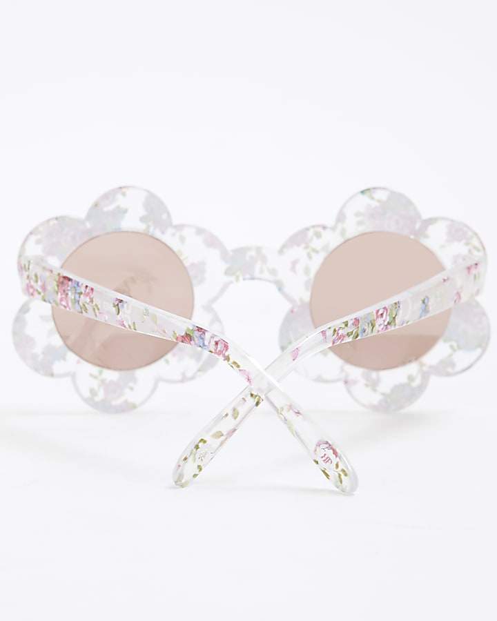 Mini Girls White Ditsy Floral Sunglasses