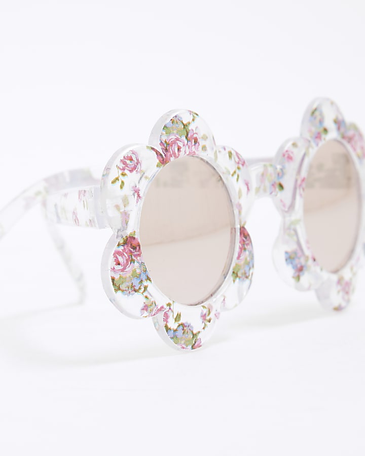 Mini Girls White Ditsy Floral Sunglasses