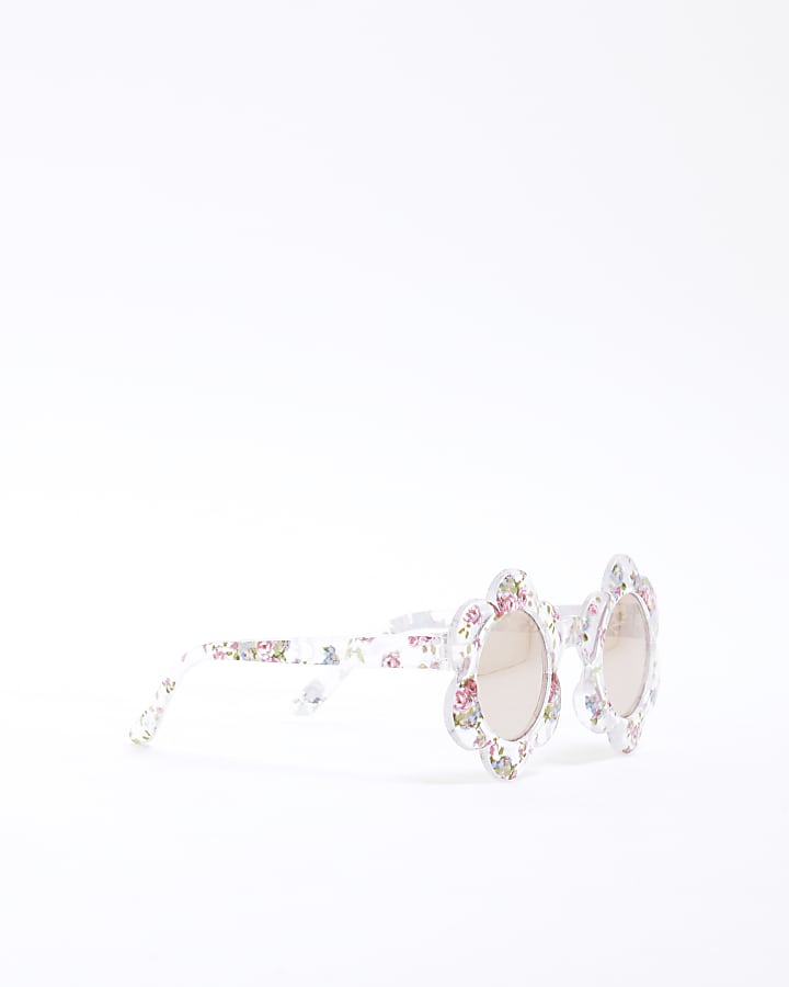 Mini Girls White Ditsy Floral Sunglasses