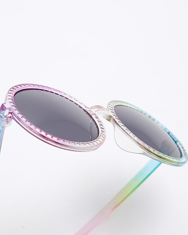 Mini Girls Pink Rainbow Round Sunglasses