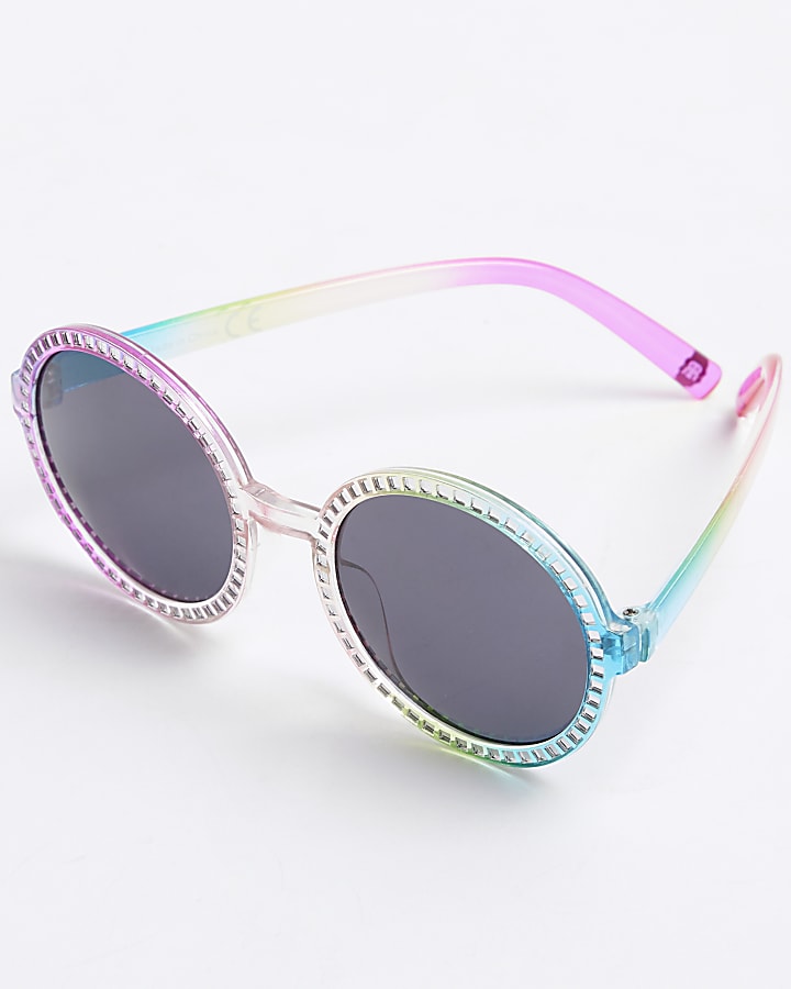 Mini Girls Pink Rainbow Round Sunglasses