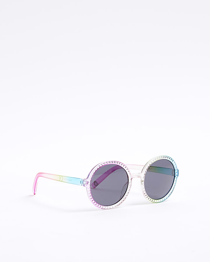 Mini Girls Pink Rainbow Round Sunglasses