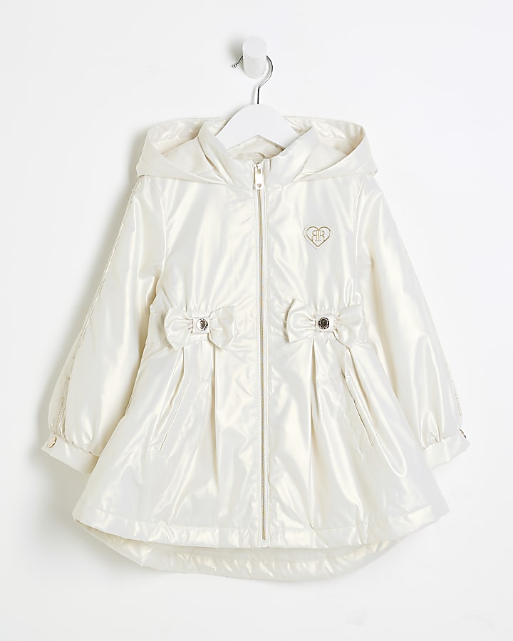 Mini Girls Cream Cinched Frill Raincoat