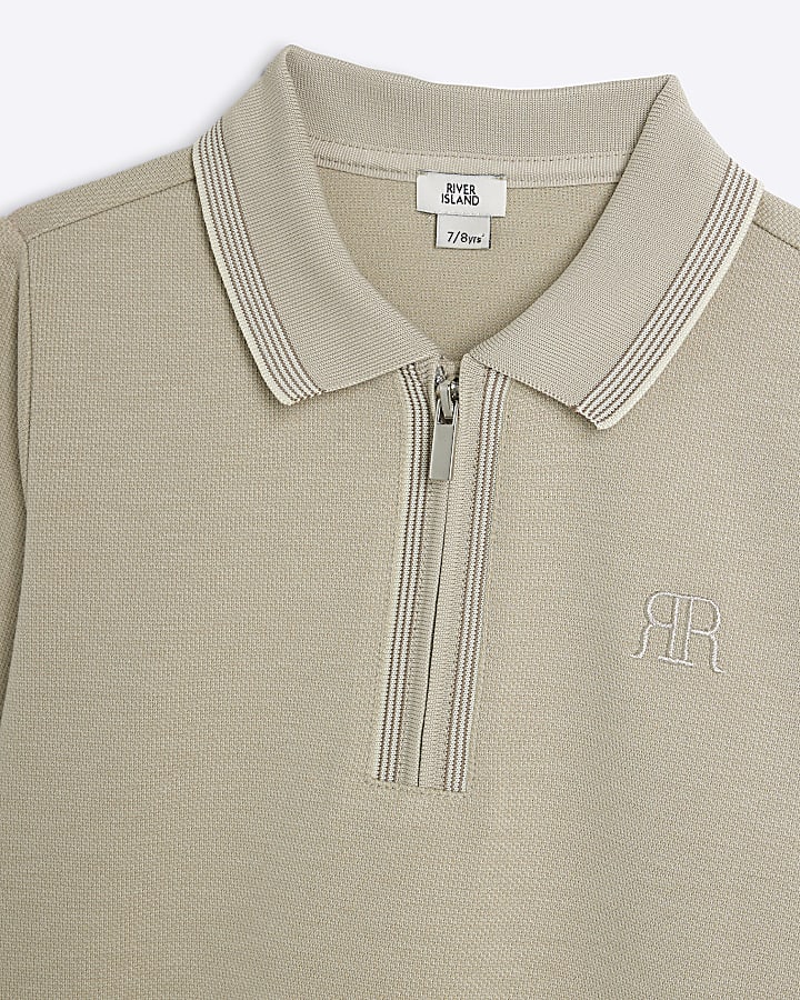 Boys Stone Pique Tipped Polo Shirt