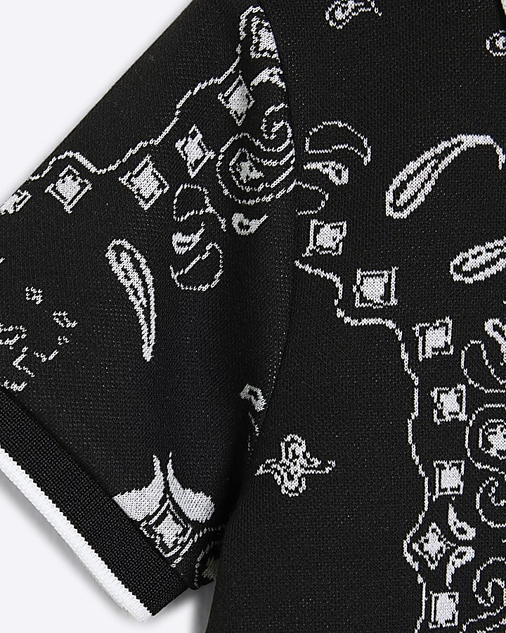 Mini Boys Black Paisley Polo Shirt