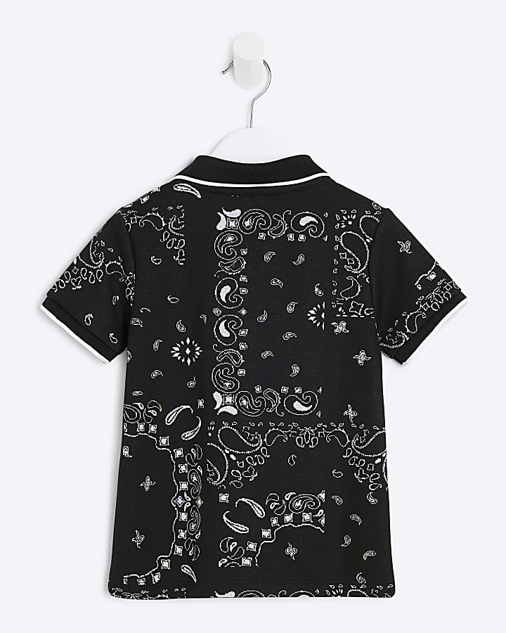 Mini Boys Black Paisley Polo Shirt