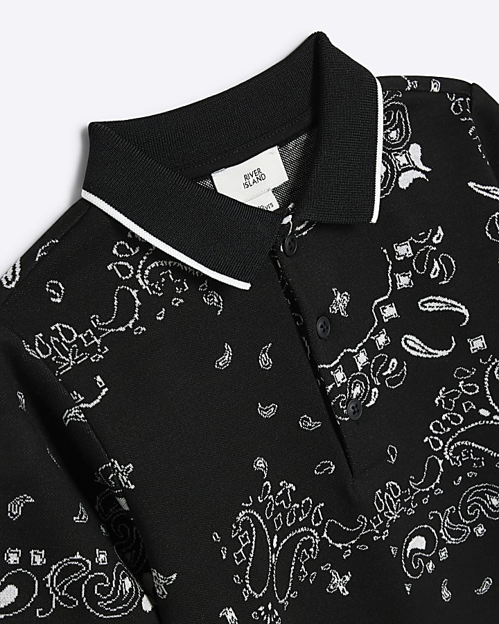 Boys Black Paisley Polo Shirt