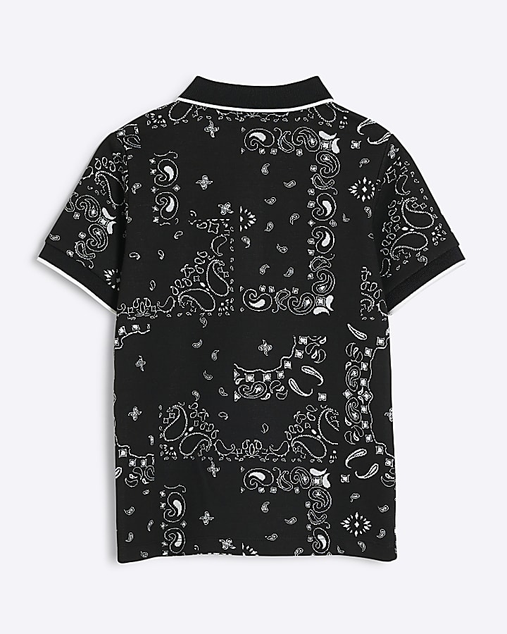 Boys Black Paisley Polo Shirt