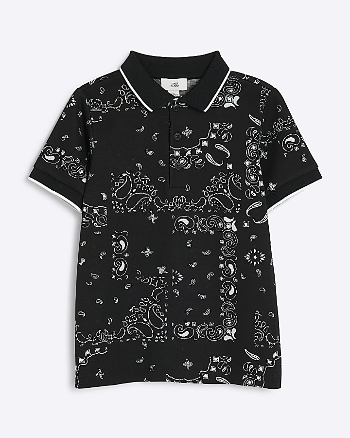 Boys Black Paisley Polo Shirt