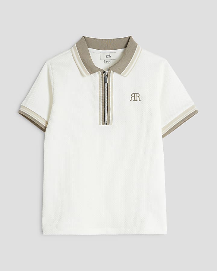 Boys white textured tipped polo shirt