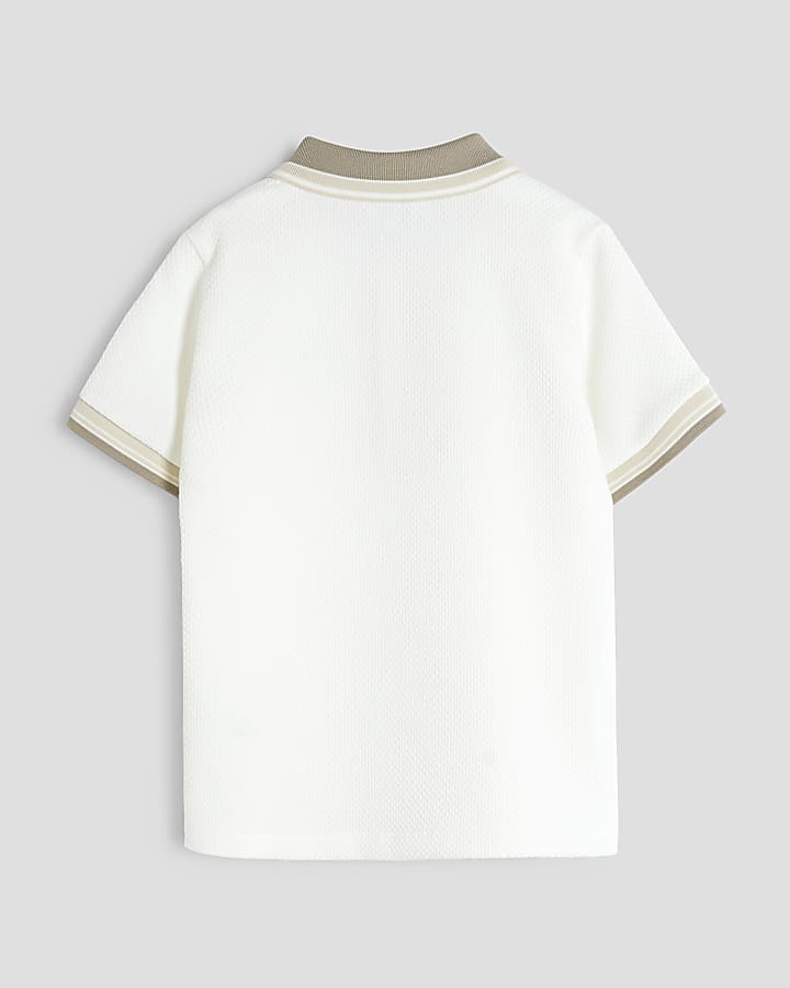 Boys white textured tipped polo shirt