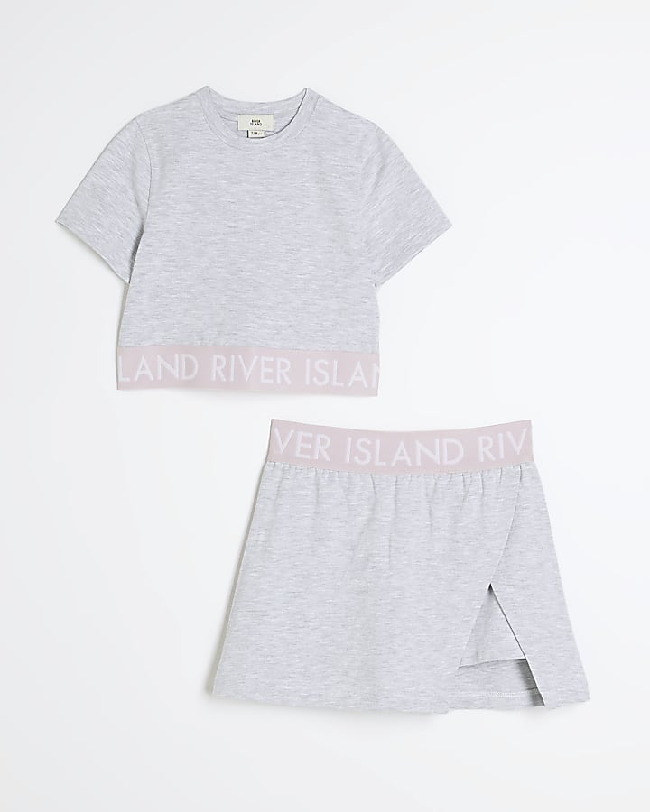 Girls Pink RI Waistband Top And Skort Set