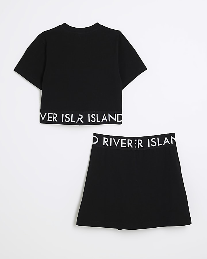 Girls Black RI Waistband Top And Skort Set