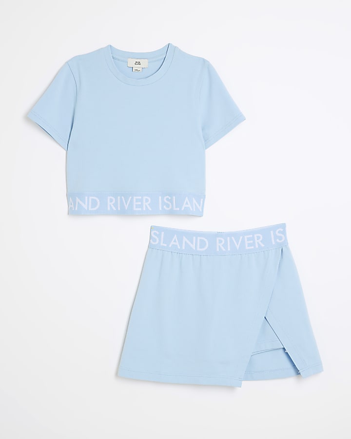 Girls Blue RI Waistband Top And Skort Set