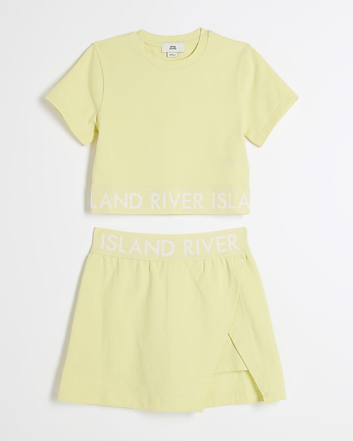 Girls Yellow RI Waistband Top And Skort Set