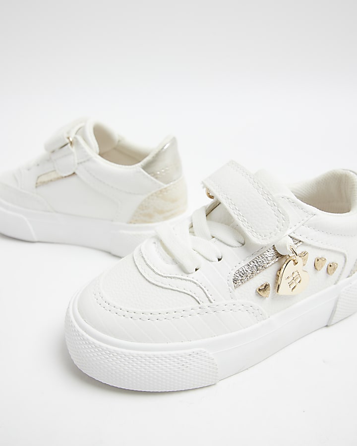 Mini Girls White Heart Stud Trainers