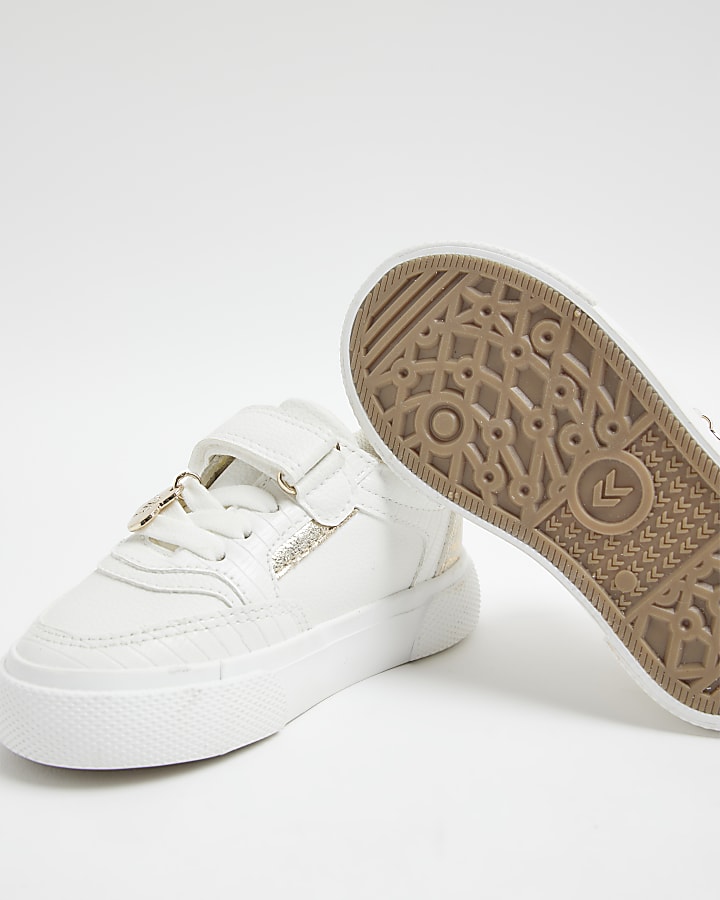 Mini Girls White Heart Stud Trainers