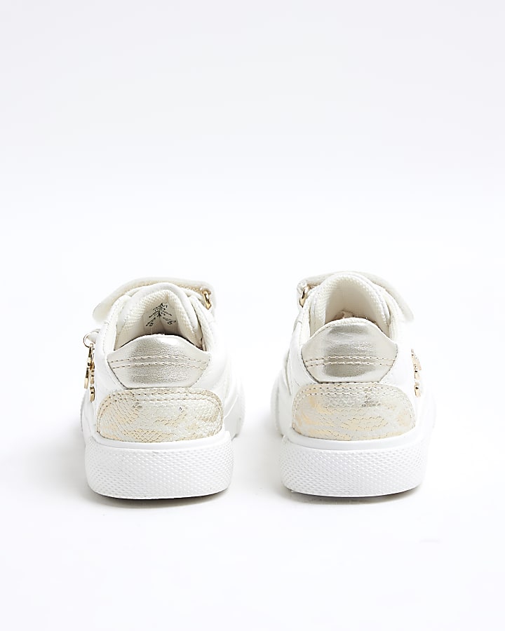 Mini Girls White Heart Stud Trainers