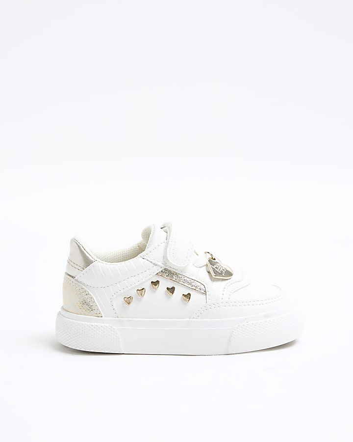 Mini Girls White Heart Stud Trainers